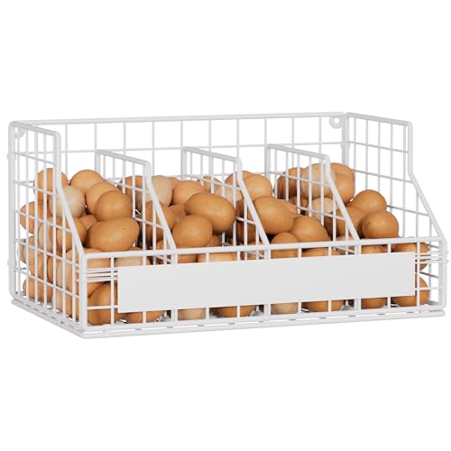 Egg Holder Countertop with 3 Dividers & Labels, 1 Tier Stackable Chicken Egg Baskets for Gathering Fresh Eggs in Small Space, Low Egg Organizer for Storage, Wall-Mounted, White - color: White, size: 1-Tier（with DIY labels）