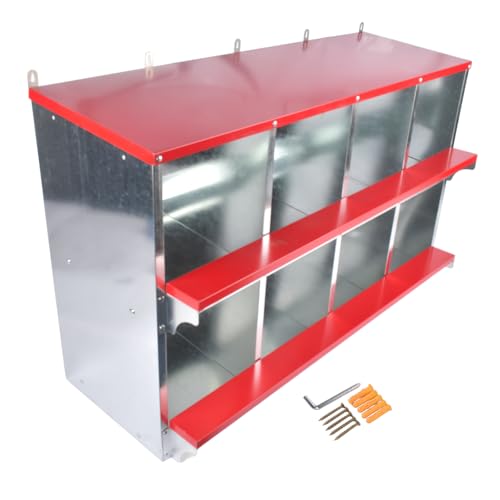 Chicken Nesting Boxes - 8-Compartment Metal Wall-Mounted Poultry Nest Box for Chickens, Hens, and Ducks - Easy Egg Collection - Large Vented Holes - Chicken Coop Equipment