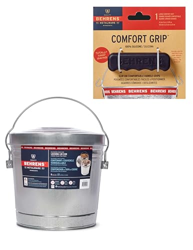 Behrens 6 Gallon Galvanized Steel Storage Can or Waste Bin w/Locking Lid & Handle (1 can, 1 Black Grip) - size: 1 Bucket, style: 1 Black Grip