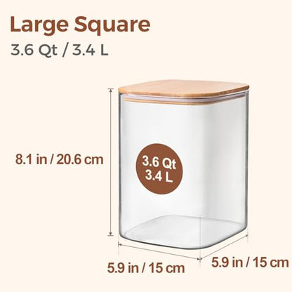 ComSaf 3.6 Qt Glass Food Storage Containers Set of 2, Large Storage Containers with Lids, Square Glass Jars with Lids, for Flour and Sugar, Cereal, Rice, Pasta, Oats, Coffee Beans - color: 3.6Qt-Square-2 Pack