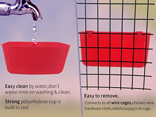6 Pack Feeder Waterer Chicken 21 oz Food Water Cage Cups Puppy Cat Rabbit Hanging Feeding Dish Coop Bowl Watering Container Treats Drinker for Pigeon Bird Bath Basin Hamster Bed