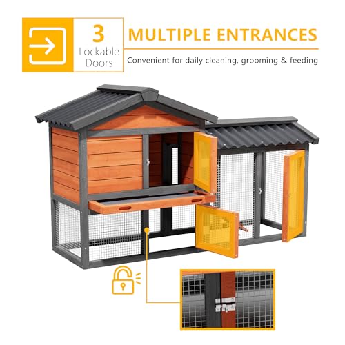 Chicken Run Coop, Wooden Duck Coop Outdoor 2-Tier Hen House All Weather Used Poultry Quail Cage Rabbit Hutch Pet Hideout with Ramp for Small Medium Animals-Expandable Design (Brown) - color: Brown