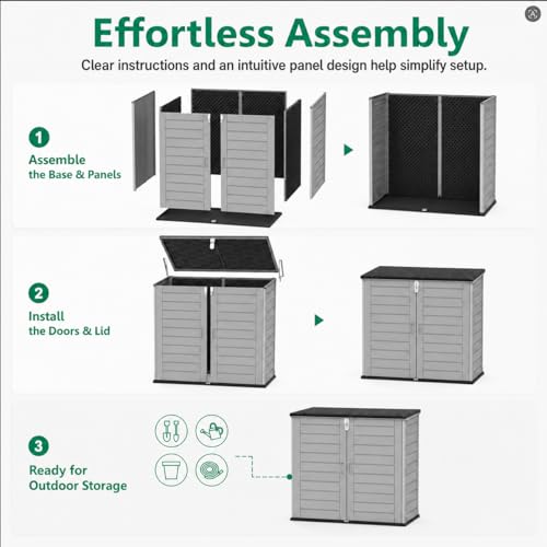 UHOMEPRO 4.6 Ft. X 4.1 Ft Outdoor Horizontal Storage Shed, Resin Storage Shed with Double Lockable Doors, Garbage Can Shed and Garden Tools Storage, Highly Water Resistant