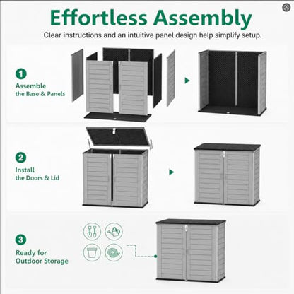 UHOMEPRO 4.6 Ft. X 4.1 Ft Outdoor Horizontal Storage Shed, Resin Storage Shed with Double Lockable Doors, Garbage Can Shed and Garden Tools Storage, Highly Water Resistant