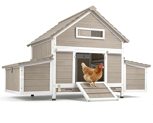 Gowoodhut Outdoor Chicken Coop Wooden Hen House for 2–4 Chickens Backyard Weatherproof Poultry Cage with Raised Floor, 6 Nesting Boxes, 3 Perches & Easy-Clean Removable Tray - size: 61.1"L x 33.5"W x 40.2"H