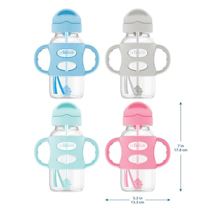 Dr. Brown's Wide-Neck Sippy Straw Bottle with Handles, Pink, 9oz/270ml, 1-Pack - color: Pink, size: 1 Count (Pack of 1)