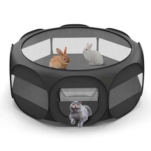 VavoPaw Small Animal Playpen, Chicken Brooder Box with Cover Top, Portable Outdoor Exercise Pet Cage Tent, Waterproof Breathable Pet playpen Indoor for Chick Ktiien Bunny Hamster Guinea Pig, Black - color: Black
