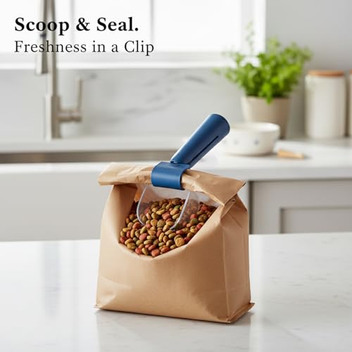 Pet Food Scoop with Built-in Bag Sealer, Durable PP Measuring Cup for Dry Kibble, 13-Inch Long Handle (Pink, Blue, Green) - color: Blue