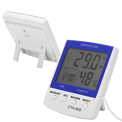 609 Digital Thermometer Hygrometer for Home Greenhouse - LCD Temperature Humidity Meter with Clock and Alarm
