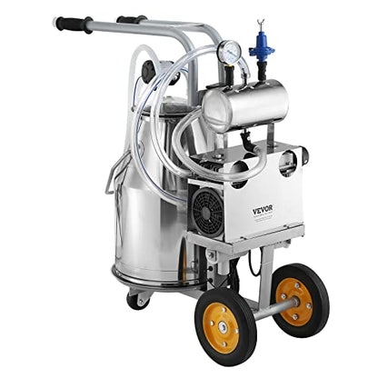 VEVOR Goat Milking Machine, 12 L 304 Stainless Steel Bucket, Electric Automatic Pulsation Vacuum Milker, Portable Milker with Food-Grade Silicone Cups and Tubes, Adjustable Suction for Cows and Sheep | Automatic Pulsation Vacuum, Portable Milker with Food