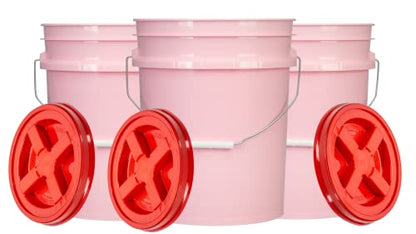 House Naturals 5 Gallon Pink Food Grade BPA Free Made in USA Bucket Pail with Screw On Airtight Scarlet Red lid (Pack of 3)