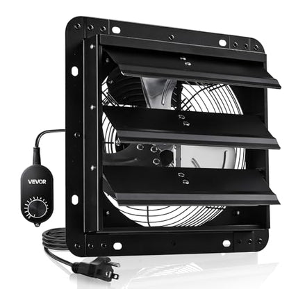 VEVOR 10'' Exhaust Fan, Wall Mounted Attic Fan with Variable Speed controller, 900 CFM, Automatic Shutter, Ventilation and Cooling, Black - size: 10 Inch Fan w/ Speed Controller