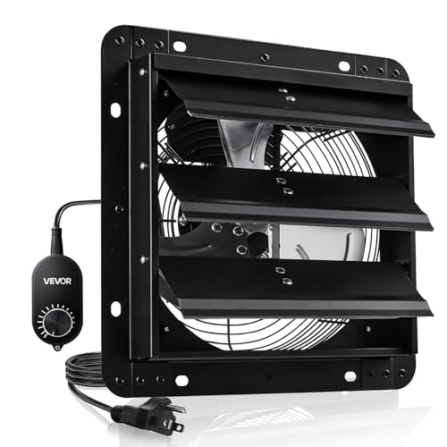 VEVOR 10'' Exhaust Fan, Wall Mounted Attic Fan with Variable Speed controller, 900 CFM, Automatic Shutter, Ventilation and Cooling, Black - size: 10 Inch Fan w/ Speed Controller