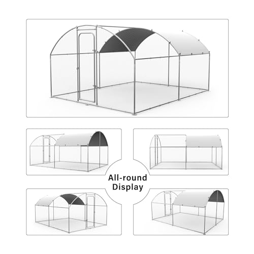 ORANLAND Large Metal Chicken Coop, 9.9x9.9x6.6ft Walk-in Chicken Runs with Cover, Dome Roof Chicken Pen with Security Lock, Outdoor Duck Rabbit Cage Poultry Pen for Backyard, Farm, Yard - size: 119.0"L x 119.0"W x 77.0"H