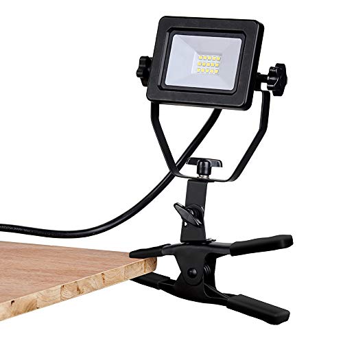 1200 Lumens Portable LED Clamp Work Light with 5ft 120V AC/60Hz Power Plug, Lightweight Design, Suitable for wet location, 10 Watts, 5000K Daylight, ETL Certified - color: Black