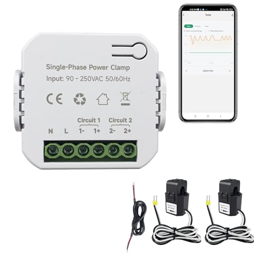 Smart Energy Monitor, Single Phase Clamp Electricity Meter with 2 * 80ACT Current Transformer, WiFi, Real-Time Electricity Monitor/Meter, Solar/Network Metering - style: EPMC311-2*80A