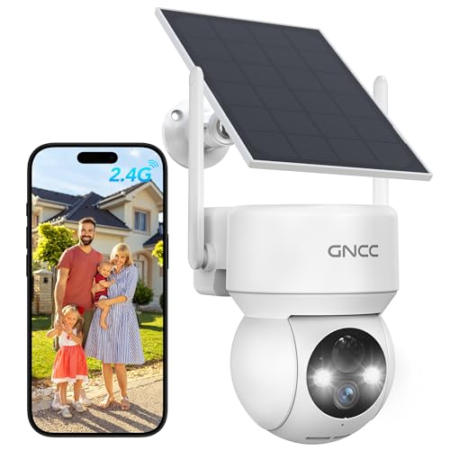 GNCC Solar Security Cameras Wireless Outdoor 2.4G WiFi, 360° View, Solar/Battery Powered, AI Human Detection, Color Night Vision, 2-Way Audio, Spotlight Siren Alarm, IP65 Waterproof, SD/Cloud Storage - size: 1 Pack