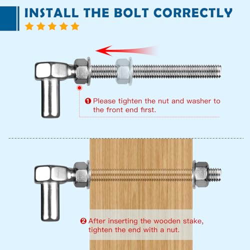 Heavy Duty Gate Hinges, 8" 2 Pcs Stainless Steel 304 Fence Gate Farm Gate Hinge, 600lbs Capacity for Wooden/Concrete Fence with 5/8'', Adjustable J Bolt Gate Hinge, Rust Proof - color: 8" 2pcs