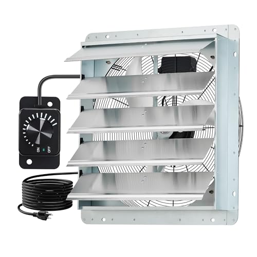 20" Shutter Exhaust Fan with Variable Speed Controller - 4000 CFM Wall Mounted Ventilation Fan, EC Brushless Motor, Heavy-Duty Steel, Low Noise for Garage Attic Greenhouse Workshop
