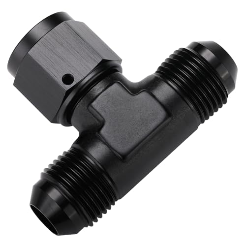 8AN Male Flare Tee T Fitting Adapter with AN8 Female Swivel On Side Aluminum Black - size: 8AN
