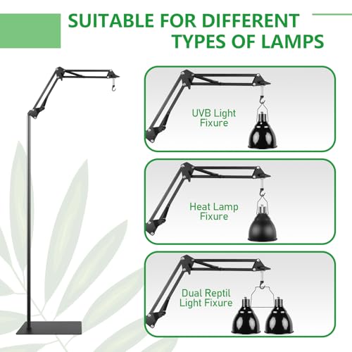 BETAZOOER 360° Adjustable Reptile Lamp Stand | Heavy Duty Metal Heat Lamp Holder (12-54in) for Bearded Dragons, Snake Tanks | 180° Foldable & Anti-Slip Base - size: Extra Large(Pack of 1)