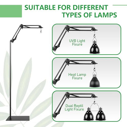 BETAZOOER 360° Adjustable Reptile Lamp Stand | Heavy Duty Metal Heat Lamp Holder (12-54in) for Bearded Dragons, Snake Tanks | 180° Foldable & Anti-Slip Base - size: Extra Large(Pack of 1)