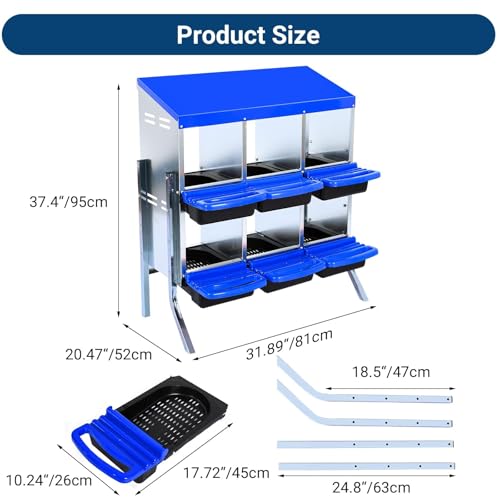 Chicken Nesting Boxes,6 Compartment Nesting Boxes for Laying Eggs with Legs,Wall Mount Poultry Roll Away Chicken Laying Boxes,Easy Egg Collection,Cleanable Pull Out Hen Roosting Boxes