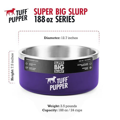 Tuff Pupper Heavy Duty Insulated Dog Bowl | Double Wall Stainless Steel Dog Food Dish | Non-Slip Spill Proof Dishwasher Safe Cat Bowl | Water Dish for Feeding Large Medium Small Pets (188oz, Purple) - color: Royal Purple, size: 188oz