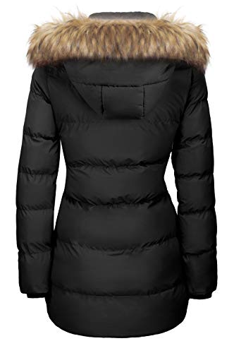WenVen Women's Winter Thicken Puffer Coat Warm Jacket with Faux Fur Removable Hood - color: Black, size: 4X-Large