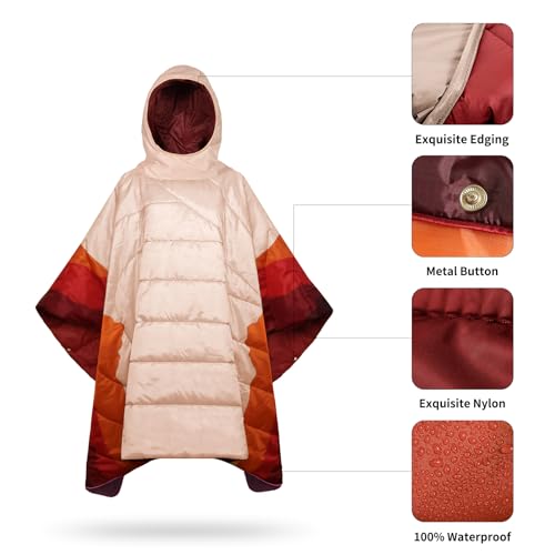 Camping Blanket,Hoodie Blankets Poncho Outdoor Waterproof Windproof Warm Durable & Portable for Stadium, Concerts, Car,Travel, Beach, Picnic, Grass,75 * 56 inch - color: Night Wolf