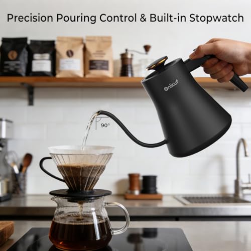 Electric Gooseneck Kettle with Temperature Control, 0.8L Pour Over Coffee, ±1°F Precision Heating, 7 Presets, Stainless Steel Inner, Electric Tea Kettle with 2H Keep Warm, Matte Black - color: Deep Black