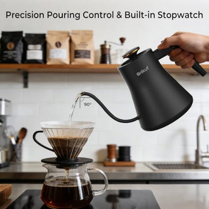 Electric Gooseneck Kettle with Temperature Control, 0.8L Pour Over Coffee, ±1°F Precision Heating, 7 Presets, Stainless Steel Inner, Electric Tea Kettle with 2H Keep Warm, Matte Black - color: Deep Black