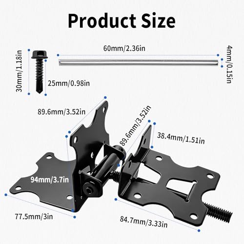 K Kasonic Self Closing Gate Hinges, Heavy Duty Door Hinges Hardware Kit for Vinyl/PVC/Wooden Fence Gates, 90 Degree Adjustable, Fits 3/4" to 1" Gap with Adjuster Tool and Screws