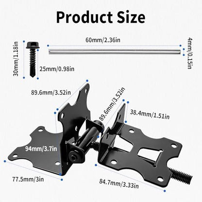 K Kasonic Self Closing Gate Hinges, Heavy Duty Door Hinges Hardware Kit for Vinyl/PVC/Wooden Fence Gates, 90 Degree Adjustable, Fits 3/4" to 1" Gap with Adjuster Tool and Screws