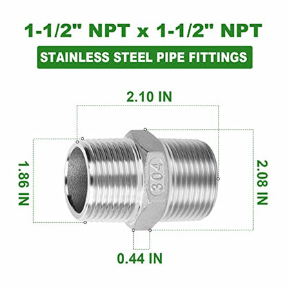 TAISHER 2PCS Cast 304 Stainless Steel Hex Nipple, Pipe Fitting 1-1/2 Inch Male Pipe x 1-1/2 Inch Male Pipe - size: 1-1/2" NPT