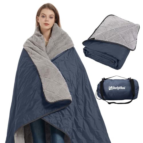 Outdoor/Indoor Sherpa Blanket, Oversized Waterproof Stadium Blanket for Cold Weather. Warm, Soft, Portable, Great for Stadium, Sports Events, Camping, Indoor - 82x56in., Royal Blue - color: Royal Blue