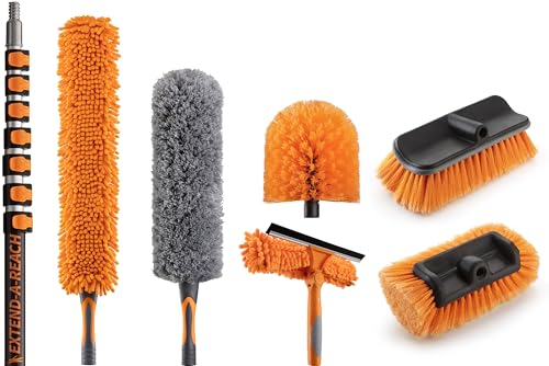 36 Foot High Reach Telescoping Duster Kit and Vinyl Siding Brushes with 5-30 ft Extension Pole // High Ceiling Cleaning and Window Washing kit // Exterior & Interior House and Gutter Cleaning Brush - size: 30 Feet