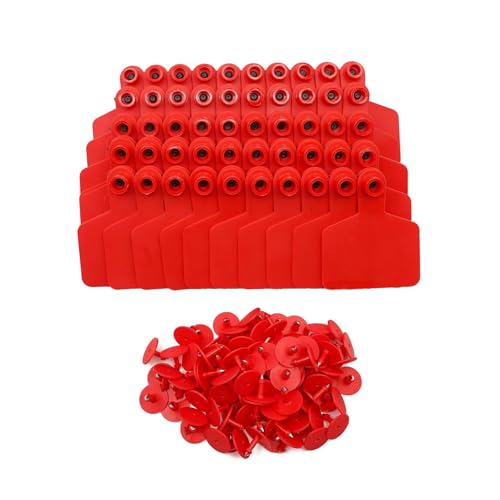 Blank Ear Tags (100 Pieces) Cattle Ear Tags Livestock Identification Cards Suitable for Cattle, Horses, Pigs, Goats, and Sheep red - color: Red