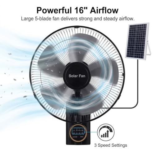 16" Solar Barn Fan for Chicken Coop and Greenhouse, Patio Fan Wall Solar Fan with Remote, 16ft Extension Cable AC/Solar Dual Power, 90° Oscillating Fans Waterproof Garage Cooling System