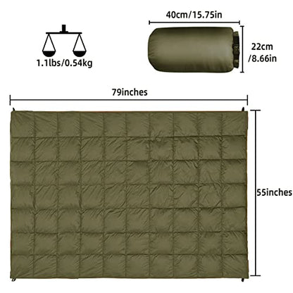 Outdoor Puffy Camping Blanket, Lightweight Down Alternative Puffy Printed Camping Large Ultra Warm Hammock Top Quilt Waterproof Blanket for Traveling Picnic Beach Party Cold Weather (Olive) - color: Olive
