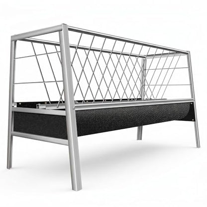 Stainless Steel Goat Feeder, 77 Gallon Anti-Waste Livestock Feeder, 2-in-1 Hay Rack & Rubber Trough, Heavy Duty Elevated Design for Goats, Sheep, Cattle, Use in Barn, Shed, Outdoor Pen