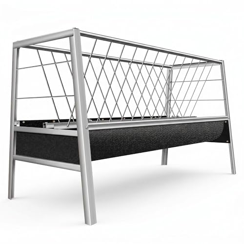 Stainless Steel Goat Feeder, 77 Gallon Anti-Waste Livestock Feeder, 2-in-1 Hay Rack & Rubber Trough, Heavy Duty Elevated Design for Goats, Sheep, Cattle, Use in Barn, Shed, Outdoor Pen