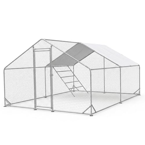 CHIKENCOOP 9.8x9.8x6.5 ft Metal Chicken Coop, 2-Room Chicken Run with Cover | Two-room walk-in chicken run with waterproof UV-resistant spire roof cover, galvanized steel frame, and side tie-downs. - size: 118.0"L x 118.0"W x 80.0"H