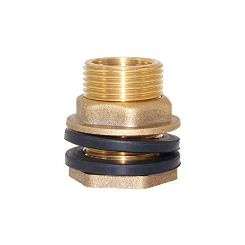 Joywayus 3/4" GHT Female 1" Male Soild Brass Water Tank Connector Bulkhead Tank Fitting with 2 Rubber Ring Stablizing - size: 3/4" GHT Female - 1" Male