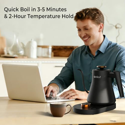 Electric Gooseneck Kettle with Temperature Control, 0.8L Pour Over Coffee, ±1°F Precision Heating, 7 Presets, Stainless Steel Inner, Electric Tea Kettle with 2H Keep Warm, Matte Black - color: Deep Black