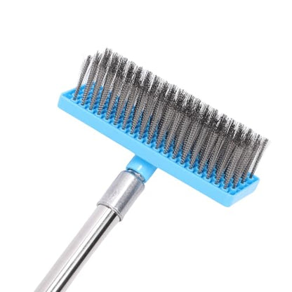 Jeffergarden Long Handle Scrub Brush Heavy Duty Stiff Wire Broom with Stainless Steel Telescopic Pole for Grime Moss Removal on Patio Deck Tile Garage Floor (120cm) - size: 120cm