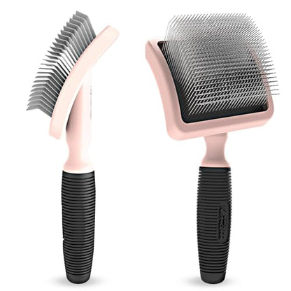 Kenchii Long Pin Slicker Brush for Dogs (Poodles, Doodles, Goldendoodles, Labradoodles), Professional Grooming Brush for Detangling, Fluffing & Dematting, Non-Slip Comfort Handle - color: Blush