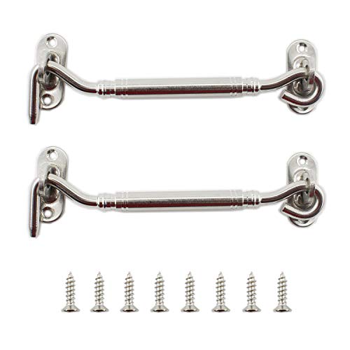 2 Pack Hook and Eye Latch,ULIFESTAR Barn Door Latch,Heavy Duty Stainless Steel Gate Latch Lock for Sliding Barn Door Window Shutters Garage Fence Closet Shed Door with Screws (6'', Silver) - color: Silver, size: 6''