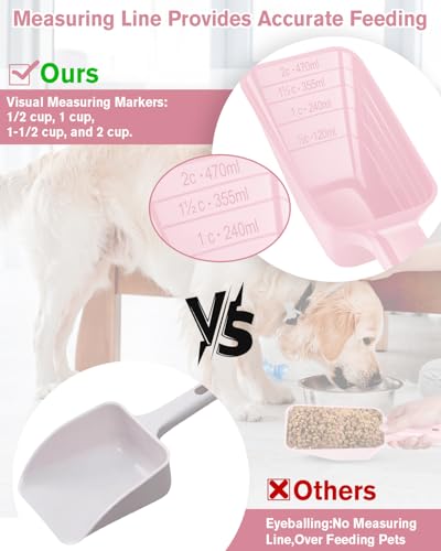 2 Cup Dog Food Scoop(2 Pack), Plastic Pet Food Scoop with Measuring Lines for Accurate Pet Food Portions,Dishwasher Safe (Pink) - color: Pink