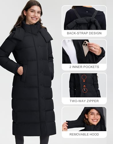 Pioneer Camp Women's Thickened Long Down Jacket 650+ Fill Power Puffer Jacket Winter Coat Parka Jacket with Hood - color: Black, size: Small